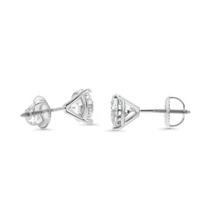 Natural Diamond Round Brilliant Three Prong Martini Stud Earrings in Platinum, 1-1/2 ct. t.w., VS/FG, side profile | RockHer