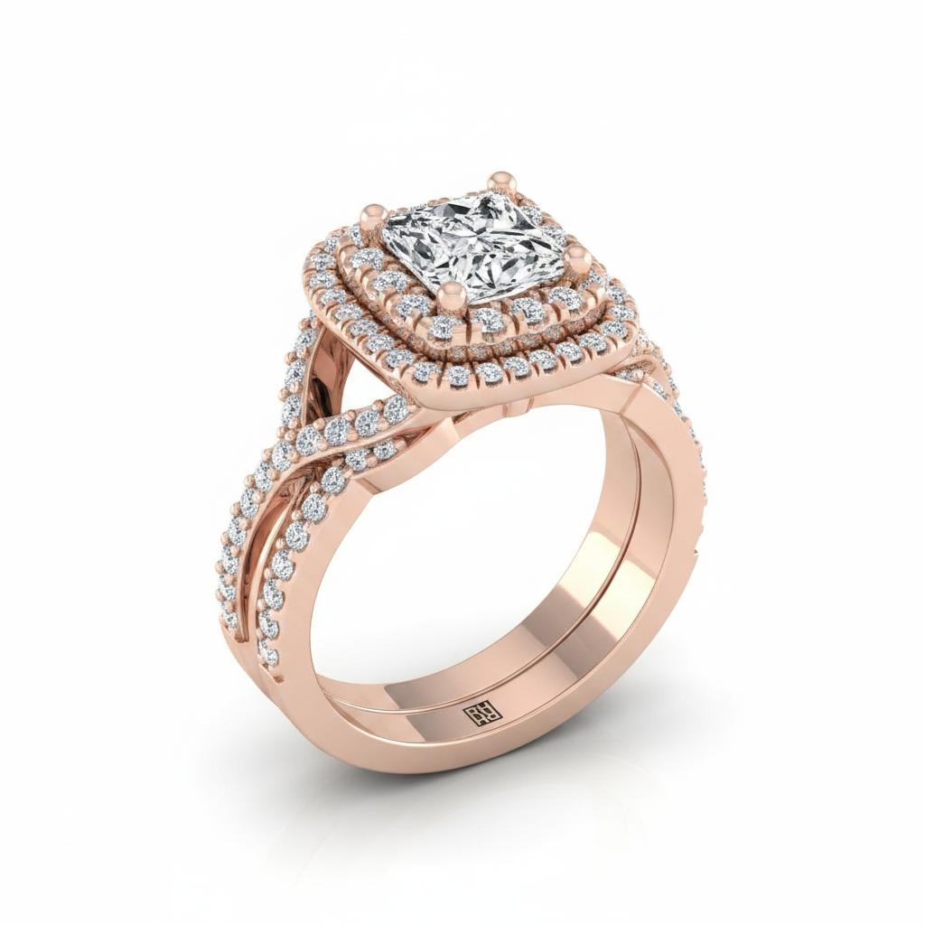 The Macy Matching Wedding Band, Princess in 14K Rose Gold