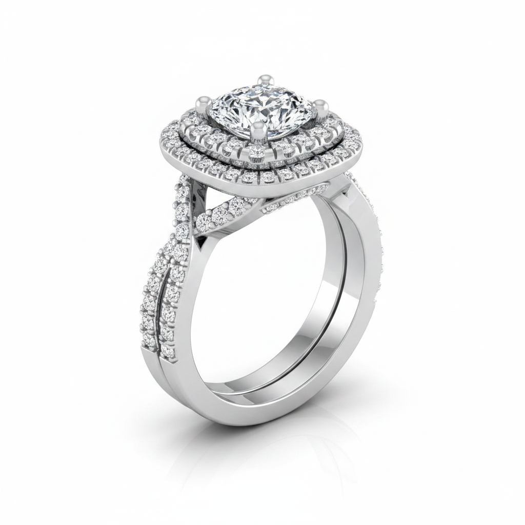 The Macy Matching Wedding Band, Cushion in 18K White Gold
