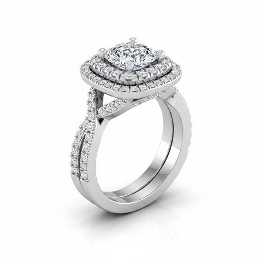 The Macy Matching Wedding Band, Cushion in 18K White Gold