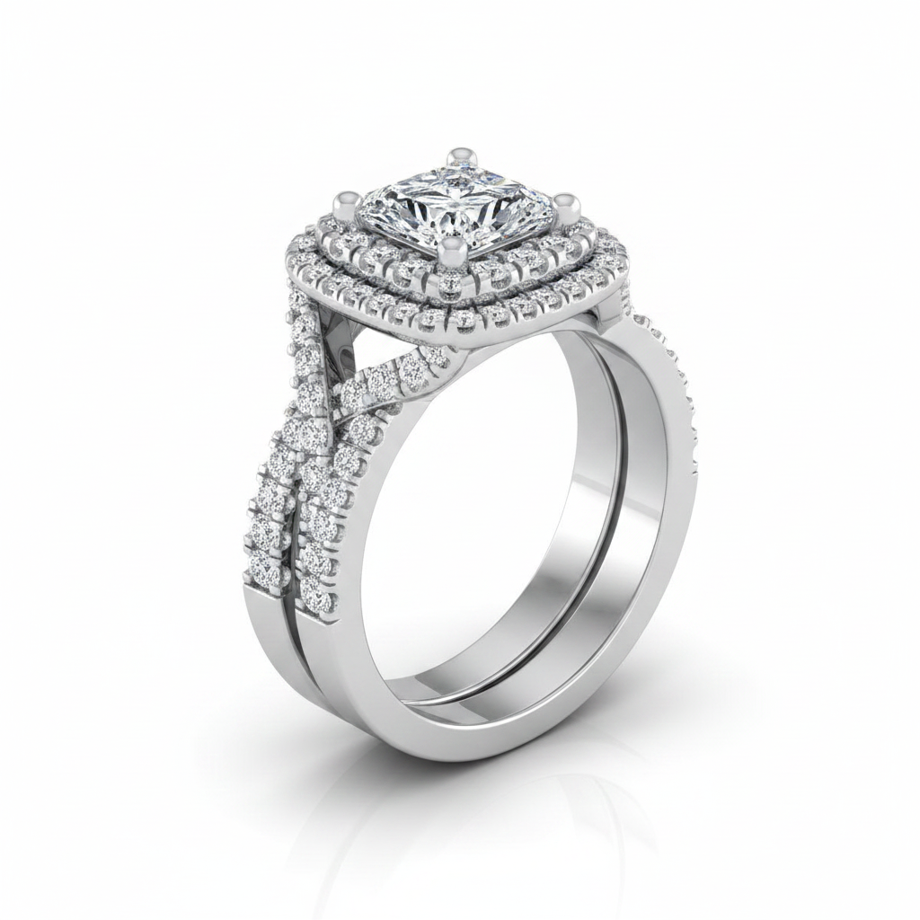 The Macy Matching Wedding Band, Princess in Platinum