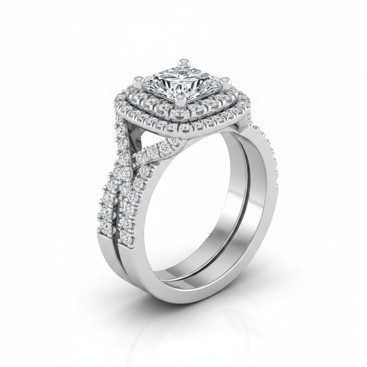 The Macy Matching Wedding Band, Princess in Platinum