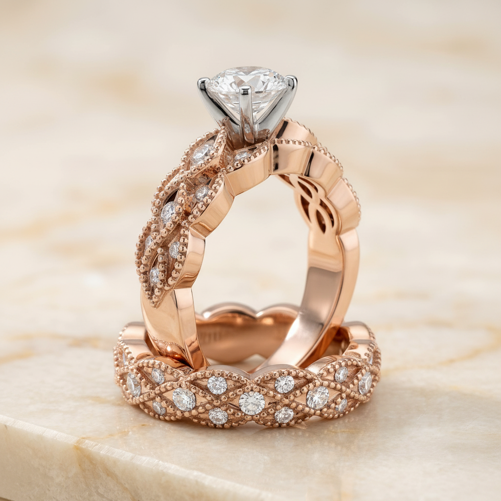 The Mae Matching Wedding Band, Round in 14K Rose Gold