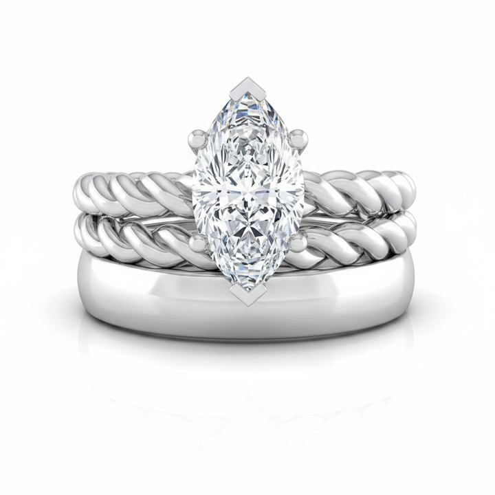 The Maggie Matching Wedding Band, Marquise in 18K White Gold | RockHer