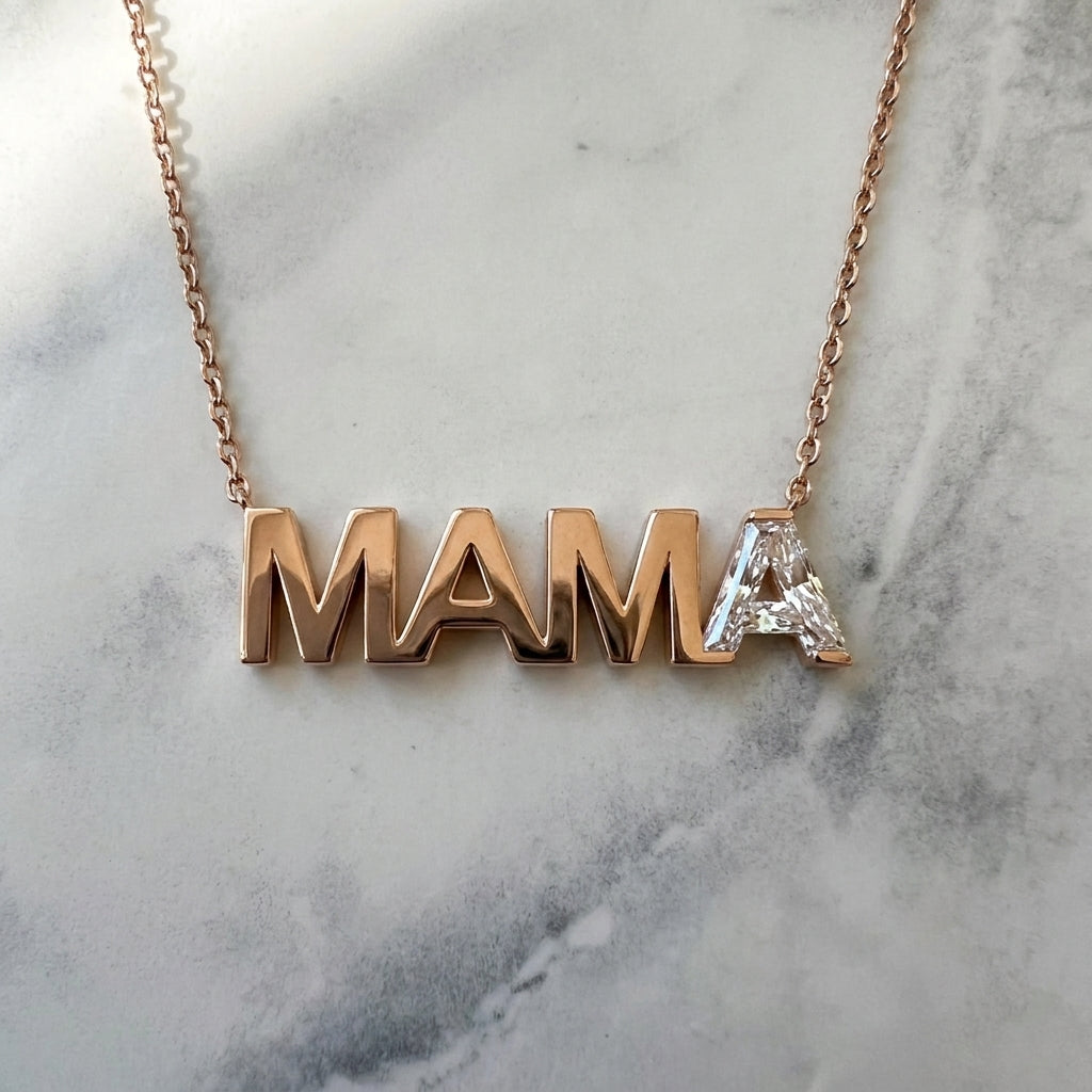 MAMA lab-grown diamond letter necklace in 14K Rose Gold
