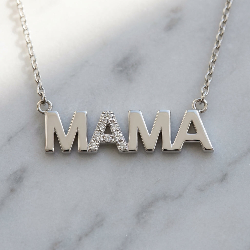 MAMA lab-grown diamond letter necklace in 14K White Gold