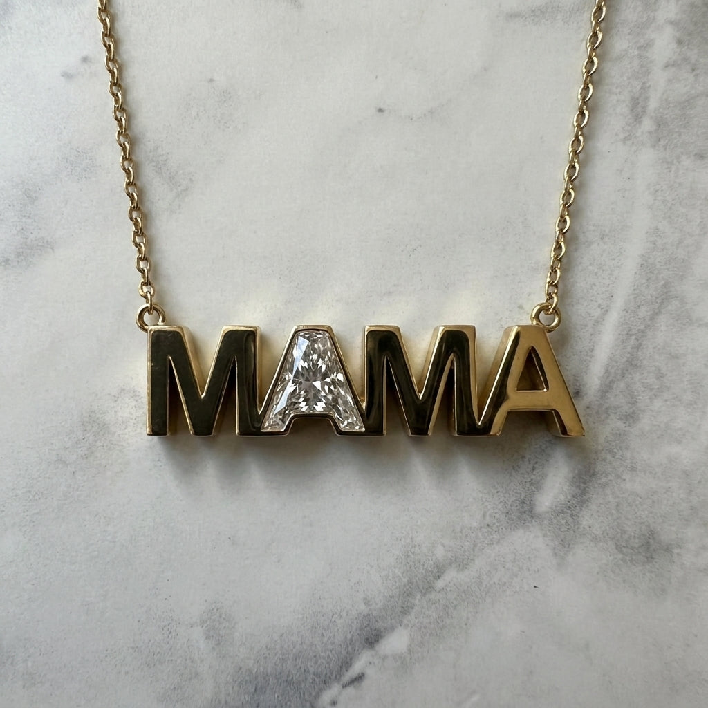 MAMA lab-grown diamond letter necklace in 14K Yellow Gold