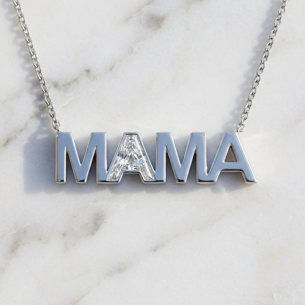 MAMA lab-grown diamond letter necklace in Platinum