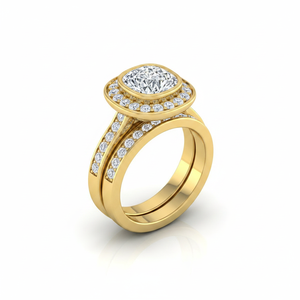 The Marcia Matching Wedding Band, Cushion in 18K Yellow Gold