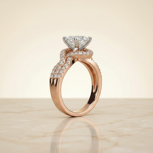 The Marguerite Matching Wedding Band, Princess in 14K Rose Gold