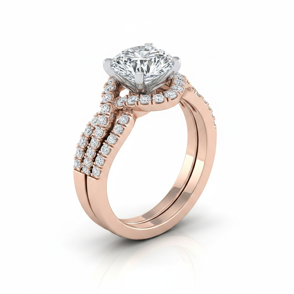 The Marguerite Matching Wedding Band, Round in 14K Rose Gold