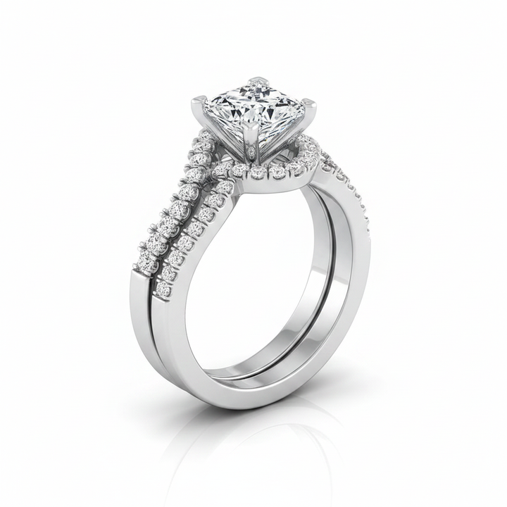 The Marguerite Matching Wedding Band, Princess in 18K White Gold | RockHer