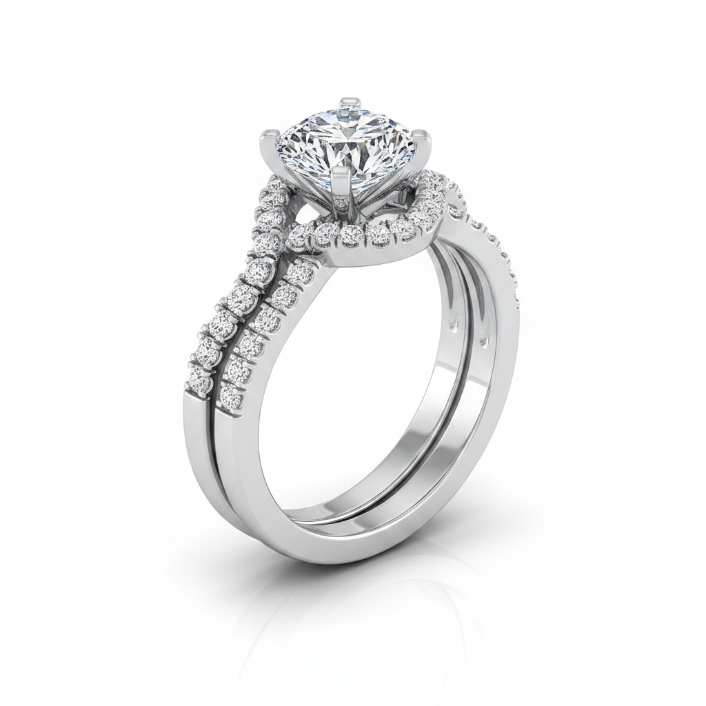 The Marguerite Matching Wedding Band, Round in 18K White Gold