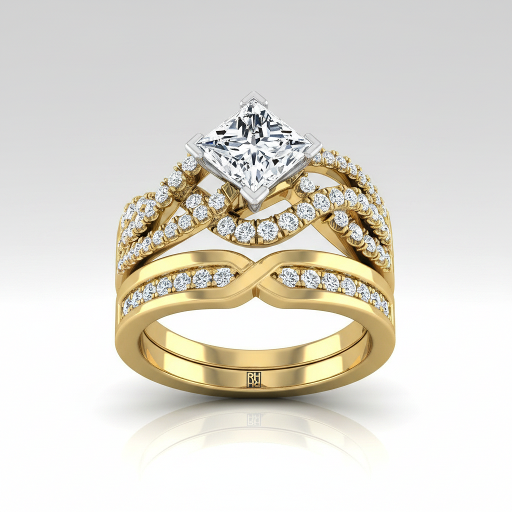 The Marguerite Matching Wedding Band, Princess in 18K Yellow Gold