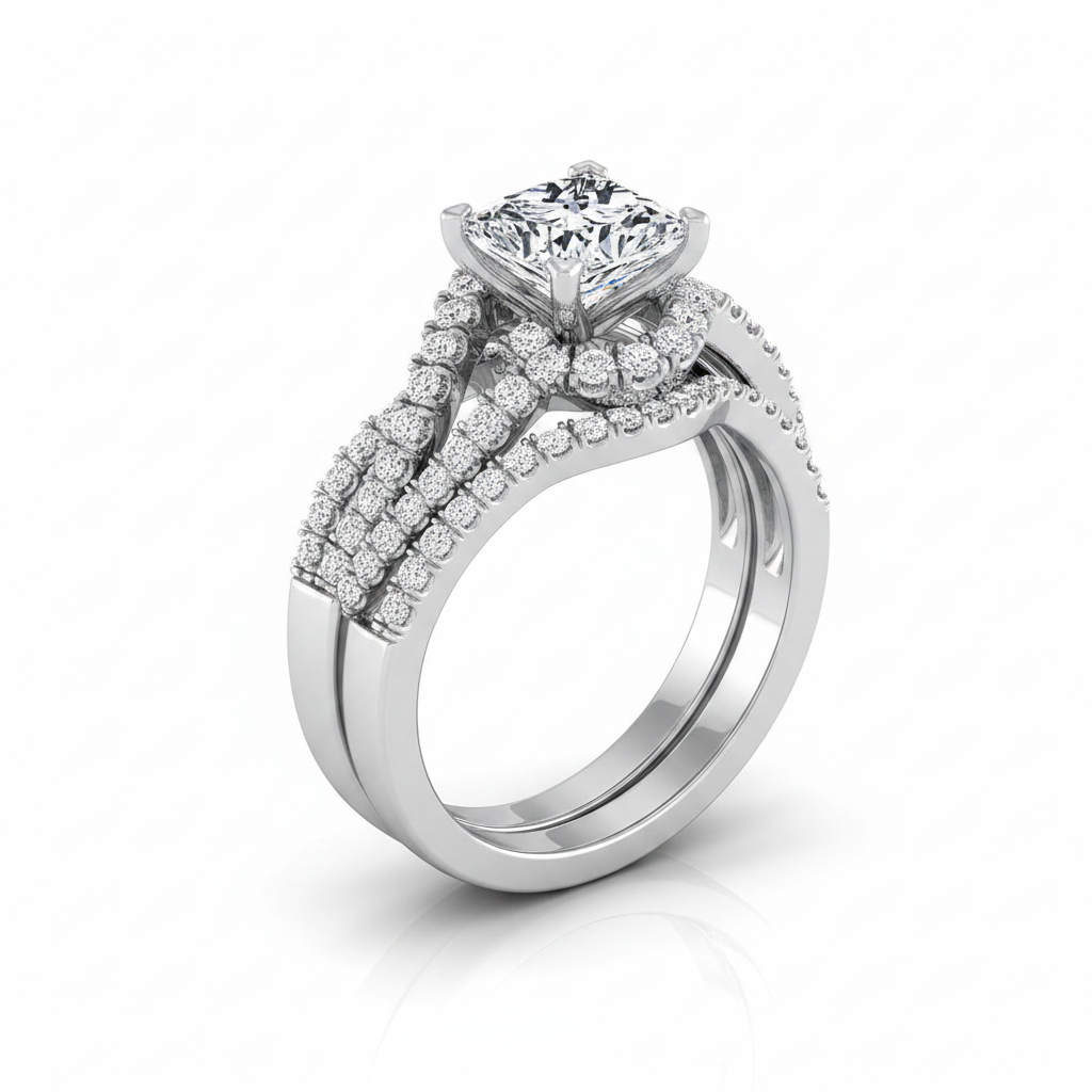 The Marguerite Matching Wedding Band, Princess in Platinum