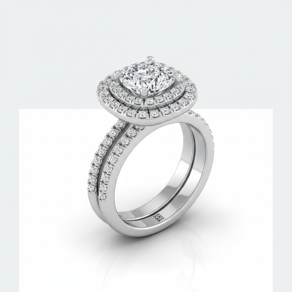 The Maria Matching Wedding Band, Cushion in 18K White Gold