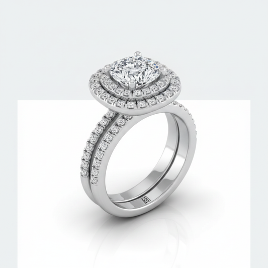 The Maria Matching Wedding Band, Cushion in 18K White Gold