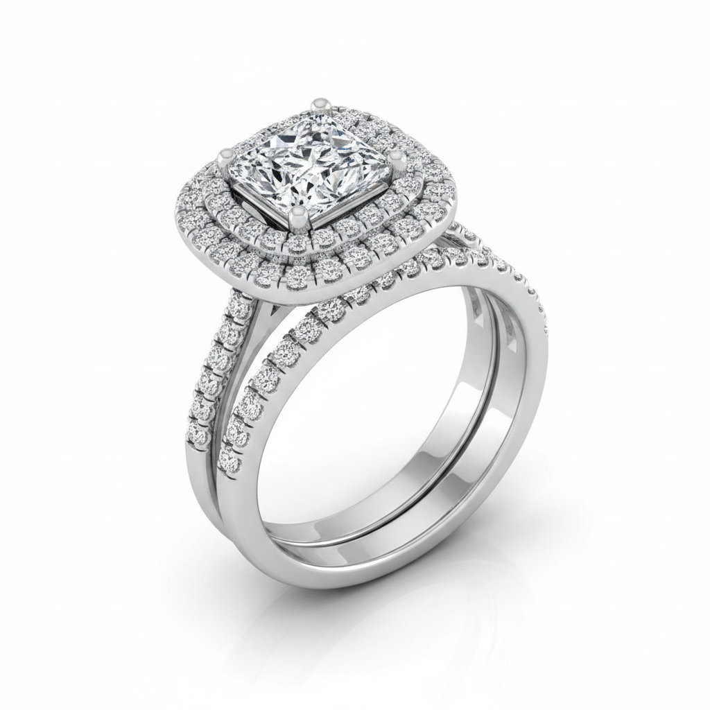 The Maria Matching Wedding Band, Princess in Platinum