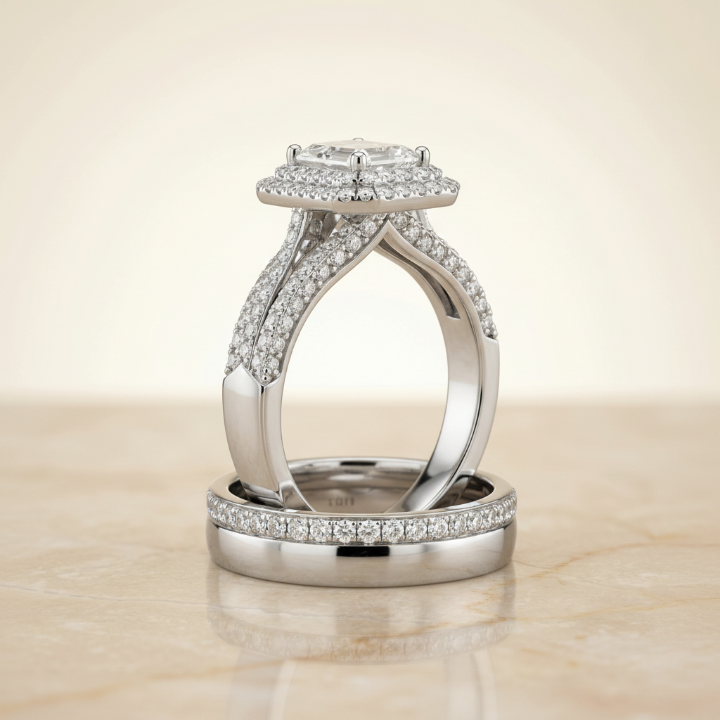 The Mariah Matching Wedding Band, Emerald in Platinum