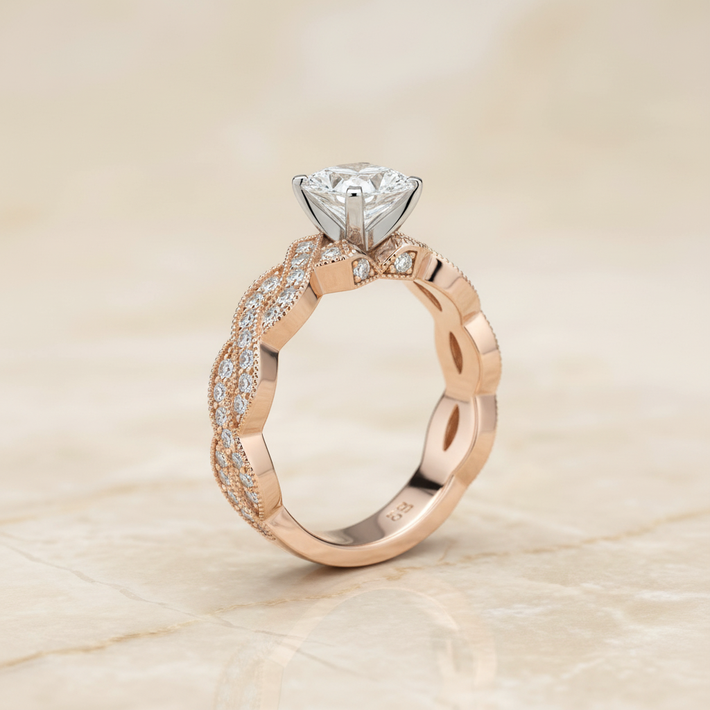 The Marie Matching Wedding Band, Cushion in 14K Rose Gold