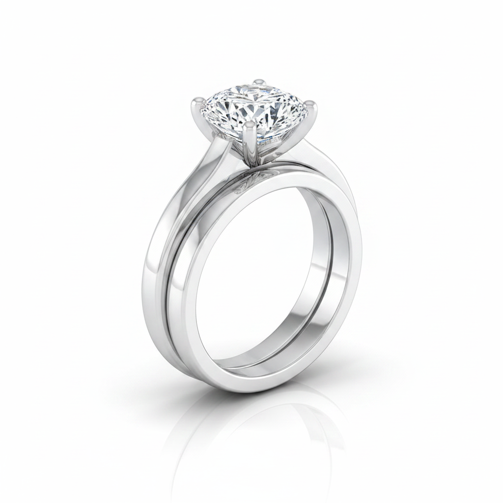 The Mary Matching Wedding Band, Cushion in 18K White Gold