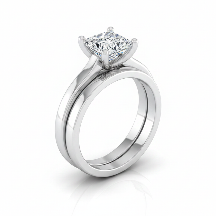 The Mary Matching Wedding Band, Princess in 18K White Gold | RockHer