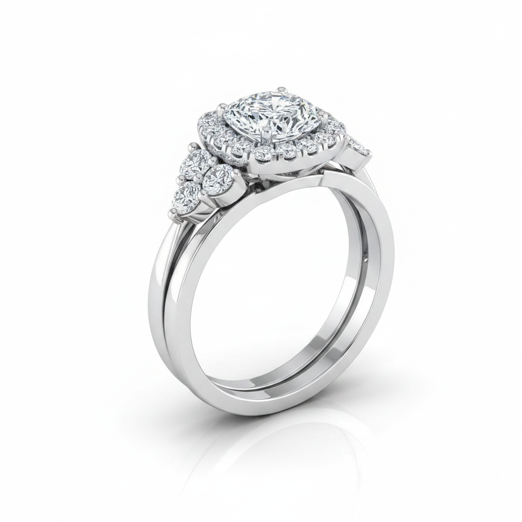 The Melisma Matching Wedding Band, Cushion in 18K White Gold