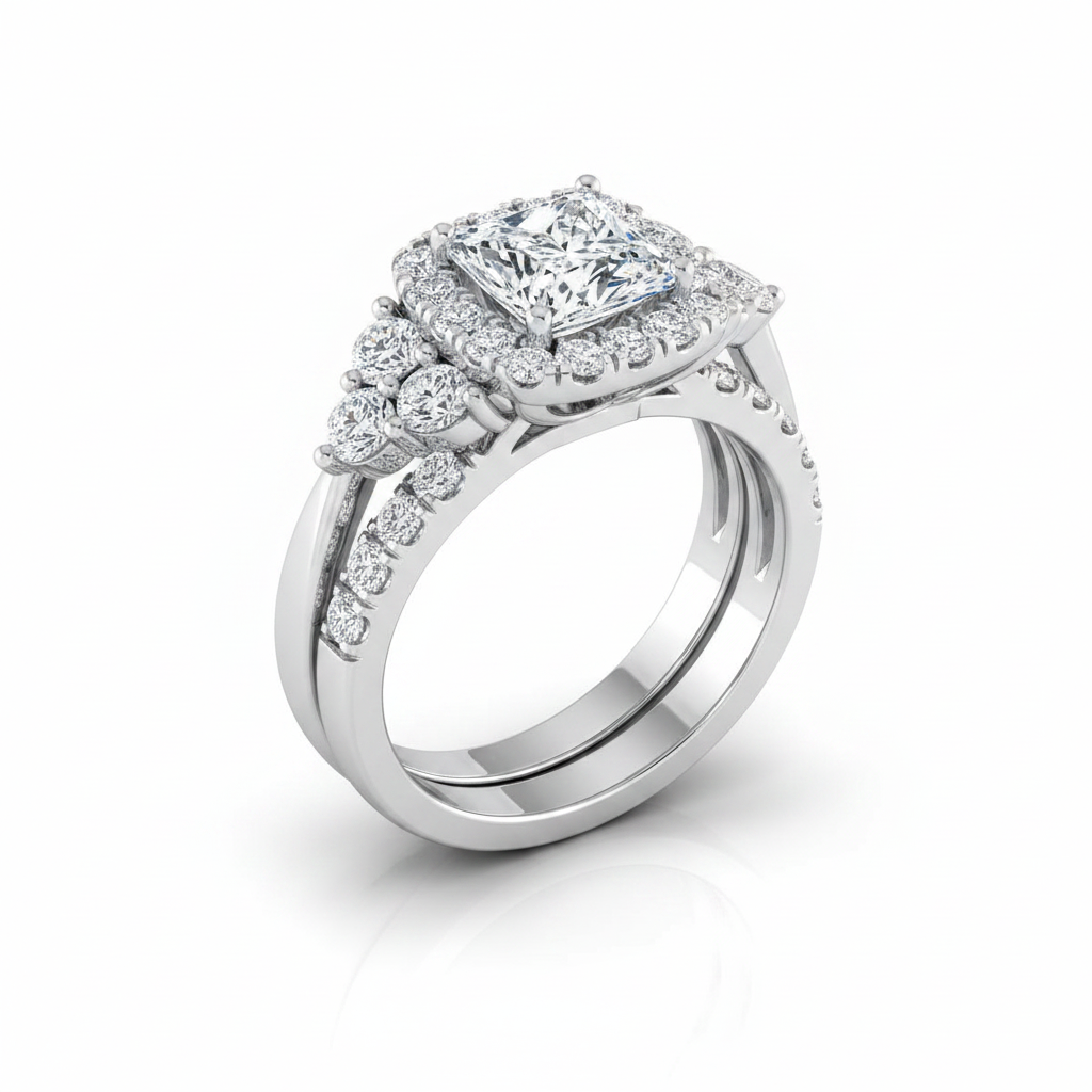 The Melisma Matching Wedding Band, Princess in 18K White Gold