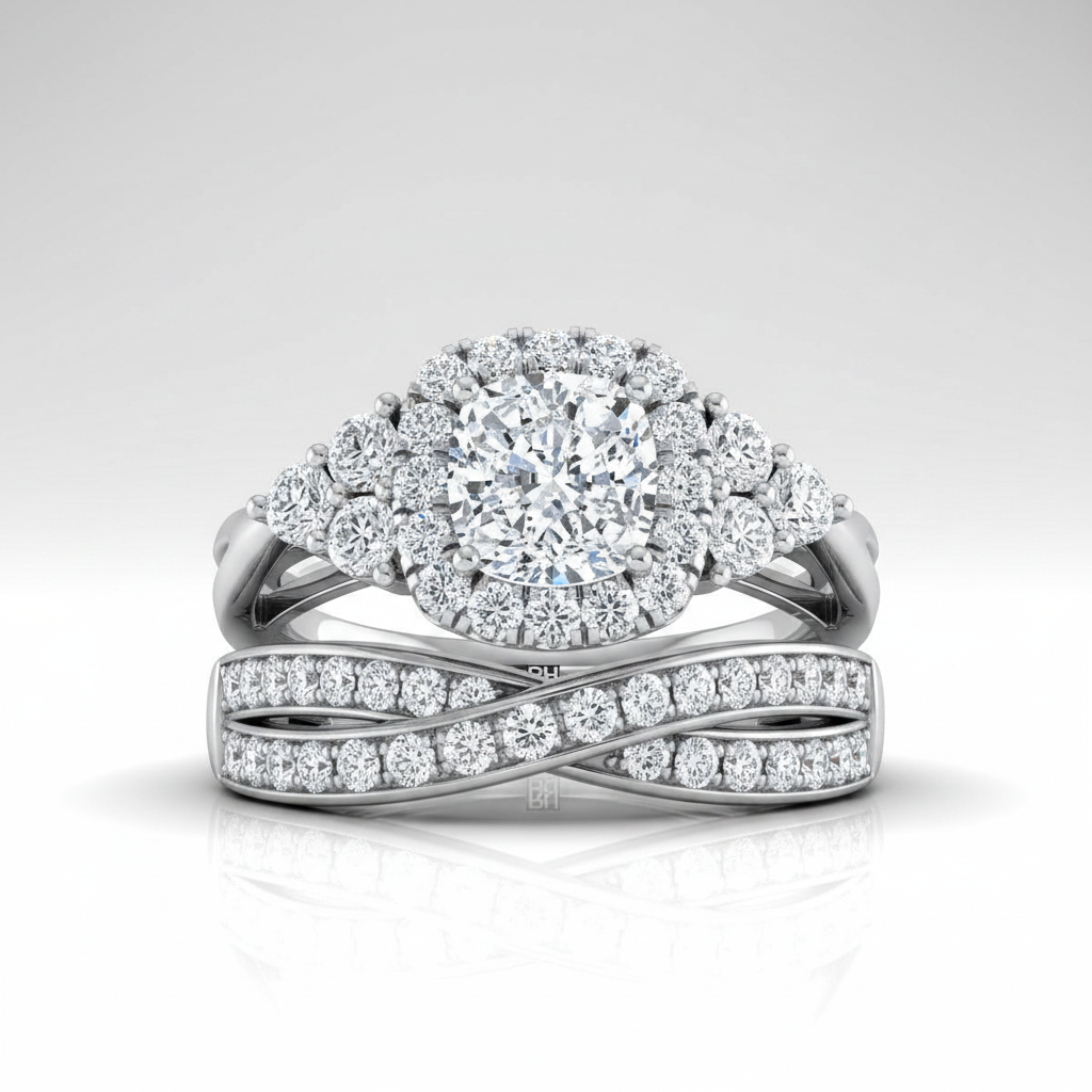 The Melisma Matching Wedding Band, Cushion in Platinum