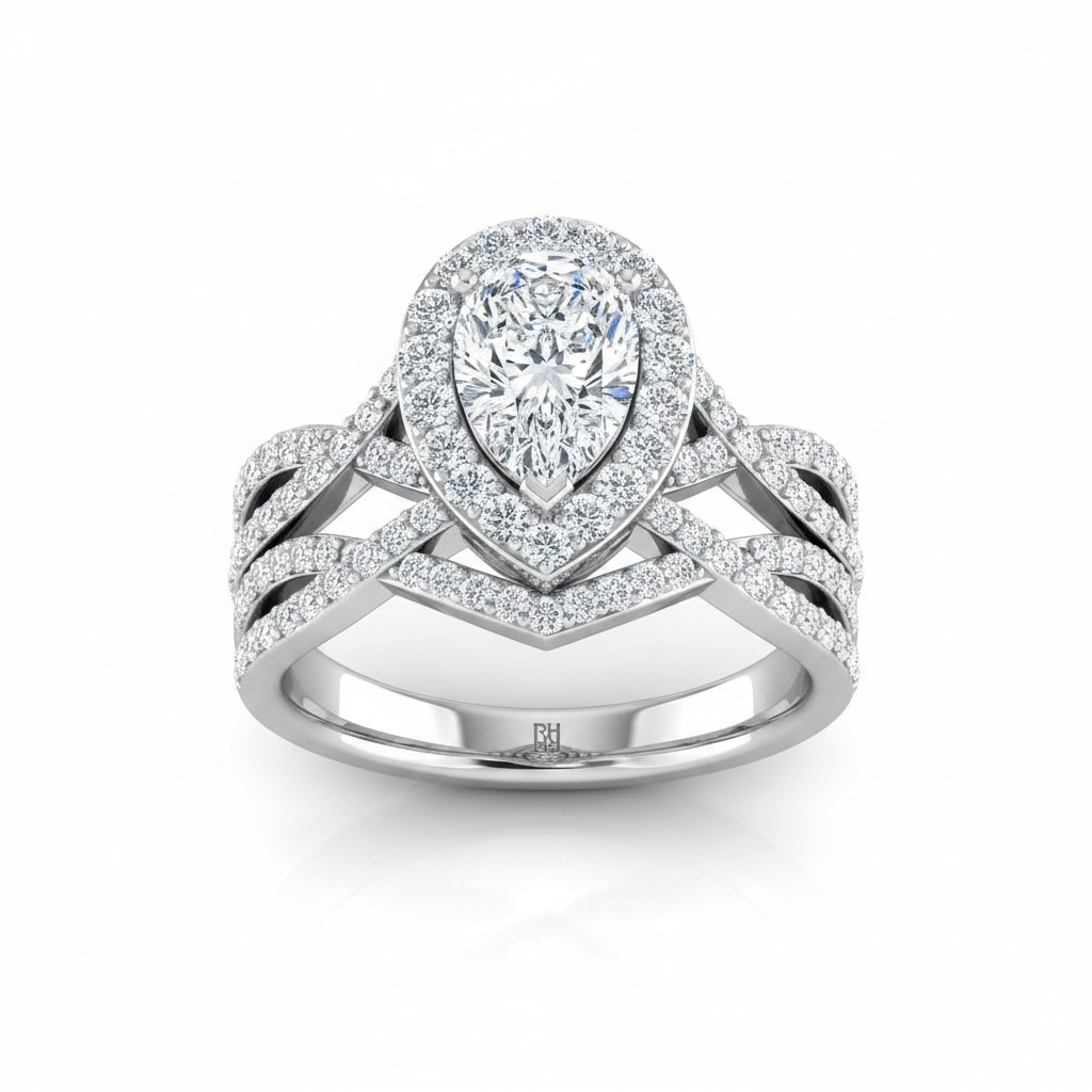 The Melody Matching Wedding Band, Pear in 18K White Gold