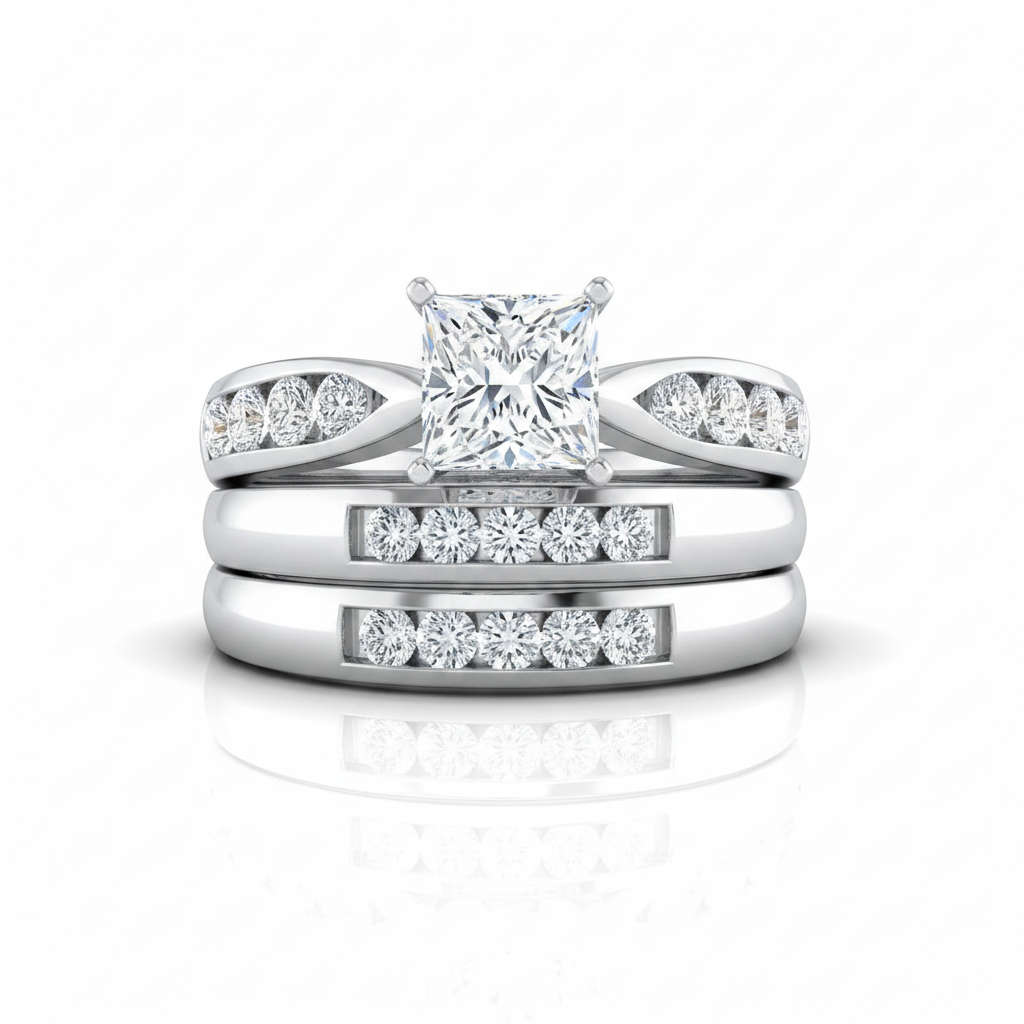 The Micaela Matching Wedding Band, Princess in 18K White Gold