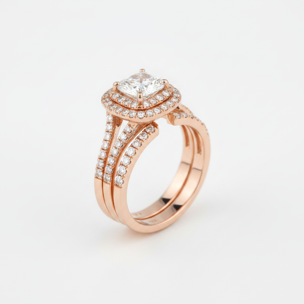 The Michelle Matching Wedding Band, Cushion in 14K Rose Gold