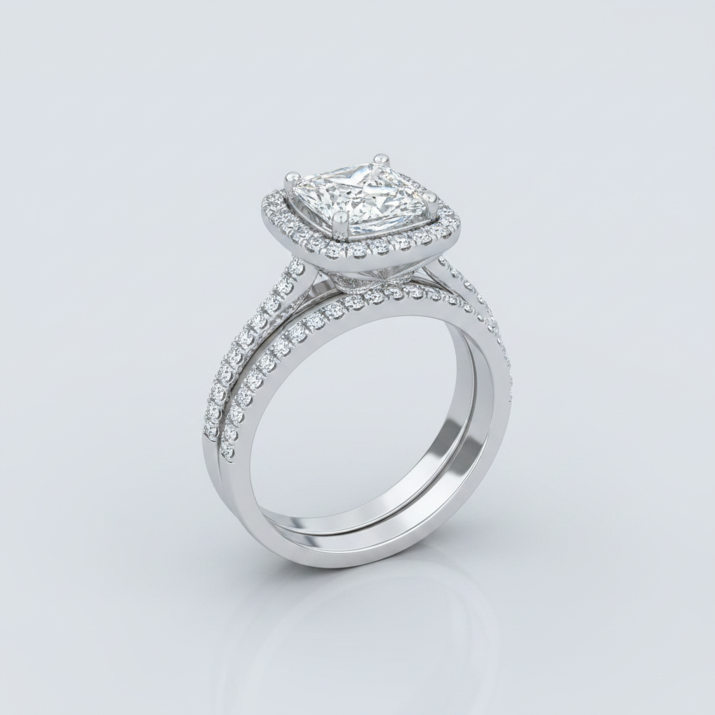 The Michelle Matching Wedding Band, Princess in 18K White Gold