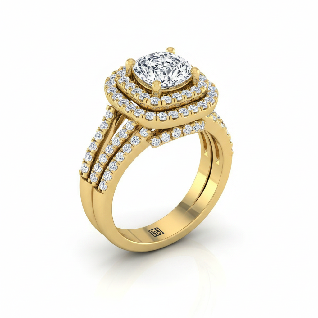 The Michelle Matching Wedding Band, Cushion in 18K Yellow Gold