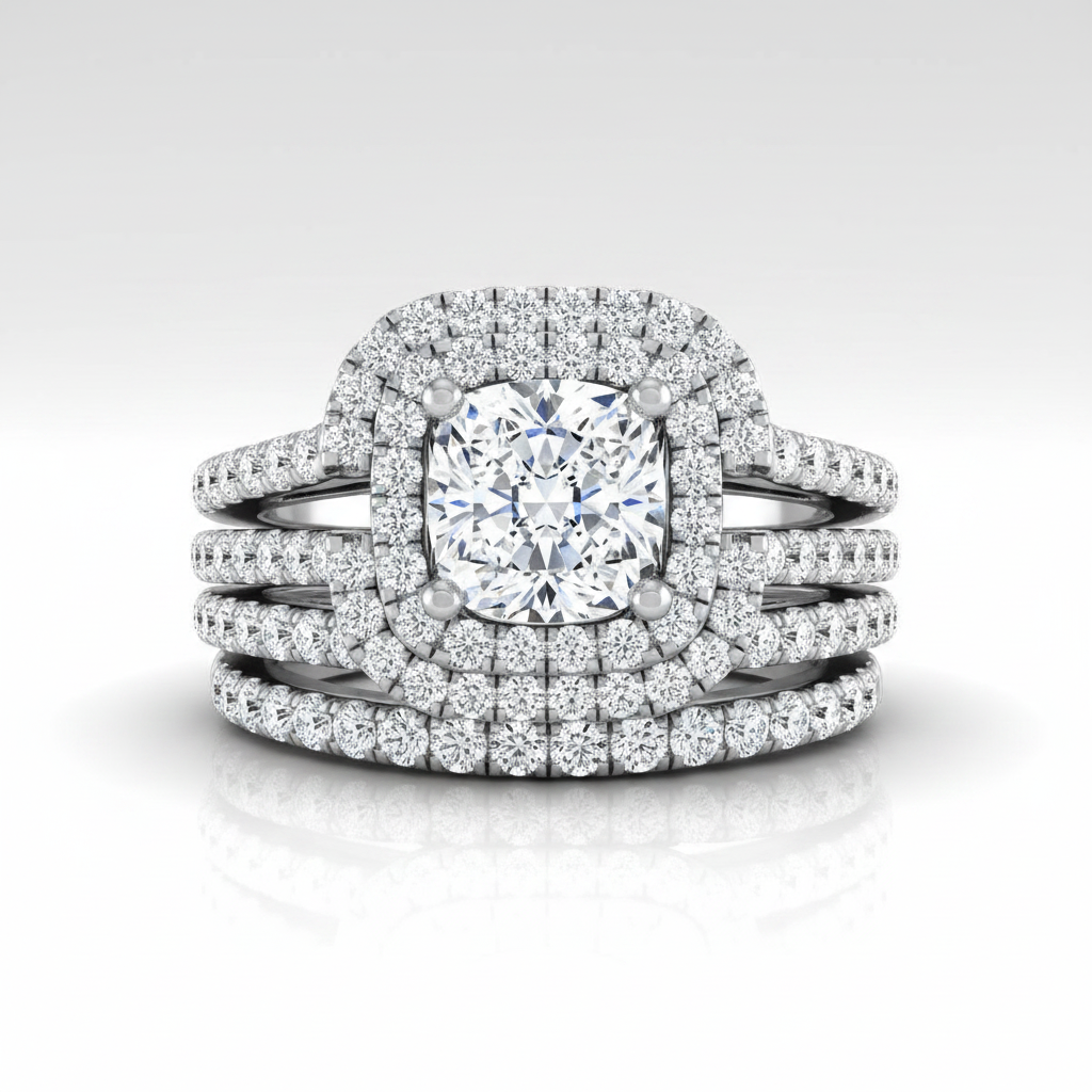 The Michelle Matching Wedding Band, Cushion in Platinum
