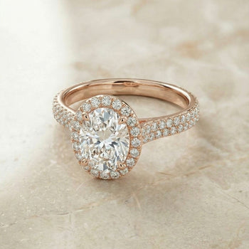The Ella Micro Pavé Triple Row Halo Oval Engagement Ring Setting in 14K Rose Gold