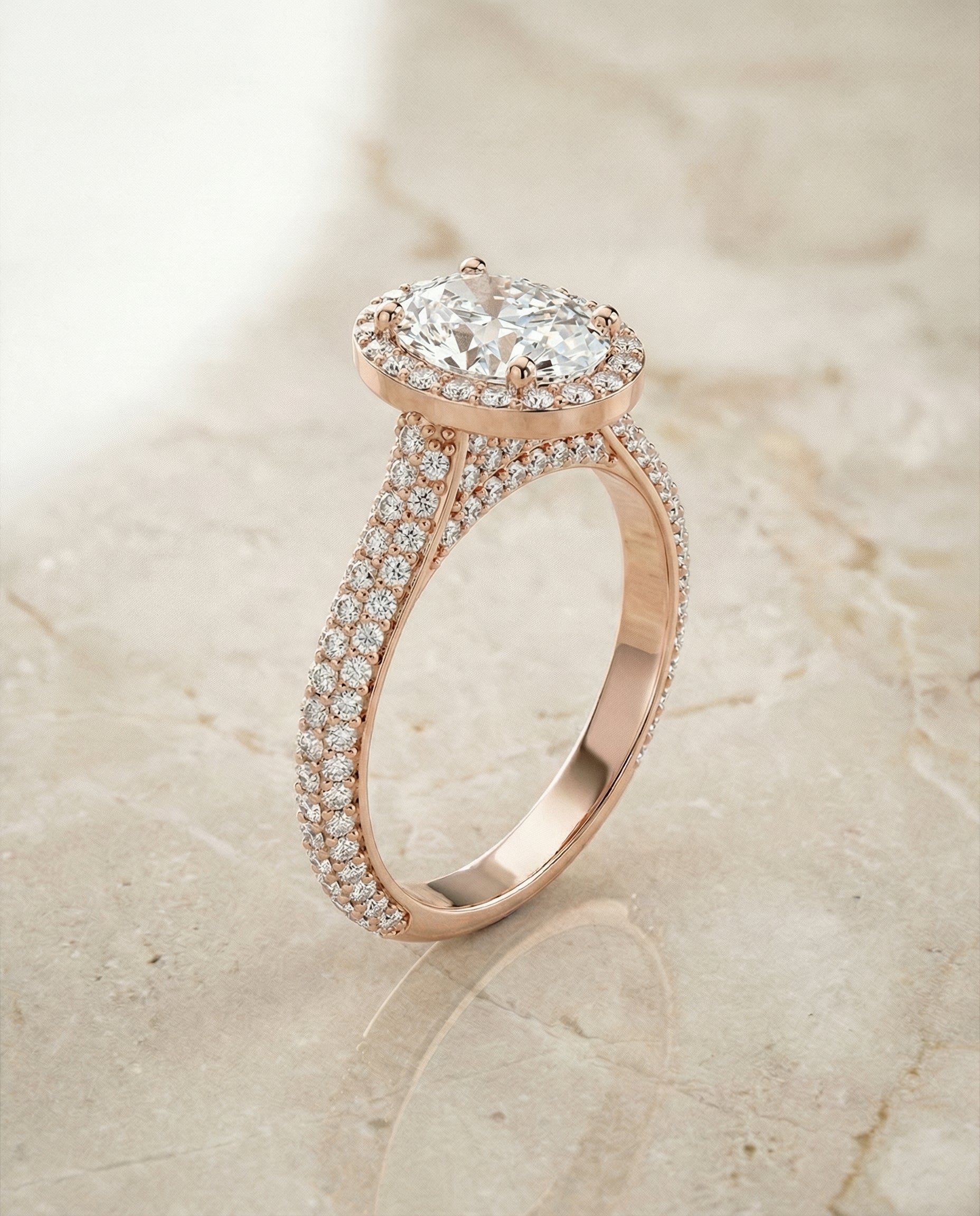 Micro Pavé Triple Row Halo styling on The Ella oval engagement ring setting | RockHer