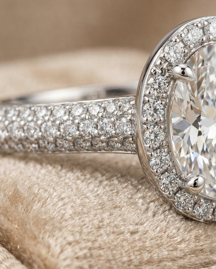 The Ella Select Pavé Halo Engagement Ring with Lab Diamond in Platinum — view 4