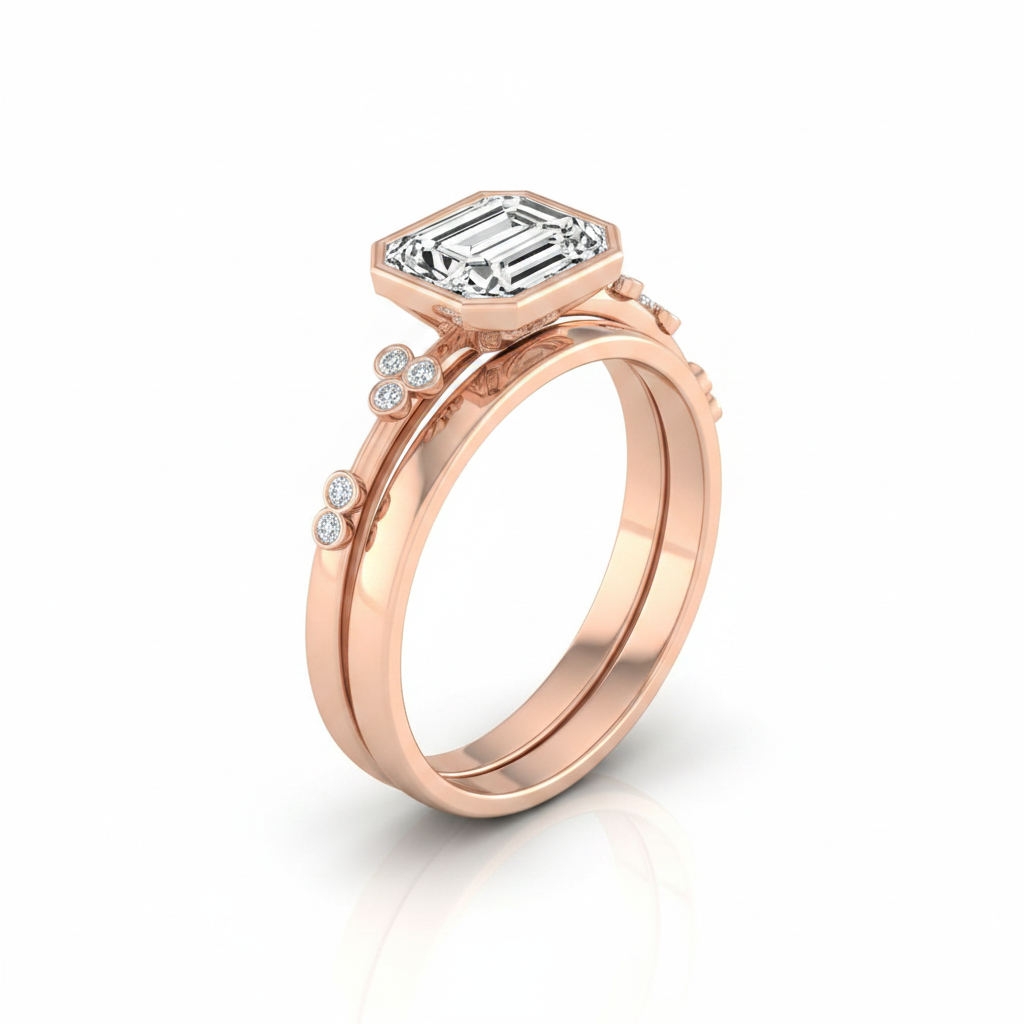 The Miley Matching Wedding Band, Emerald in 14K Rose Gold
