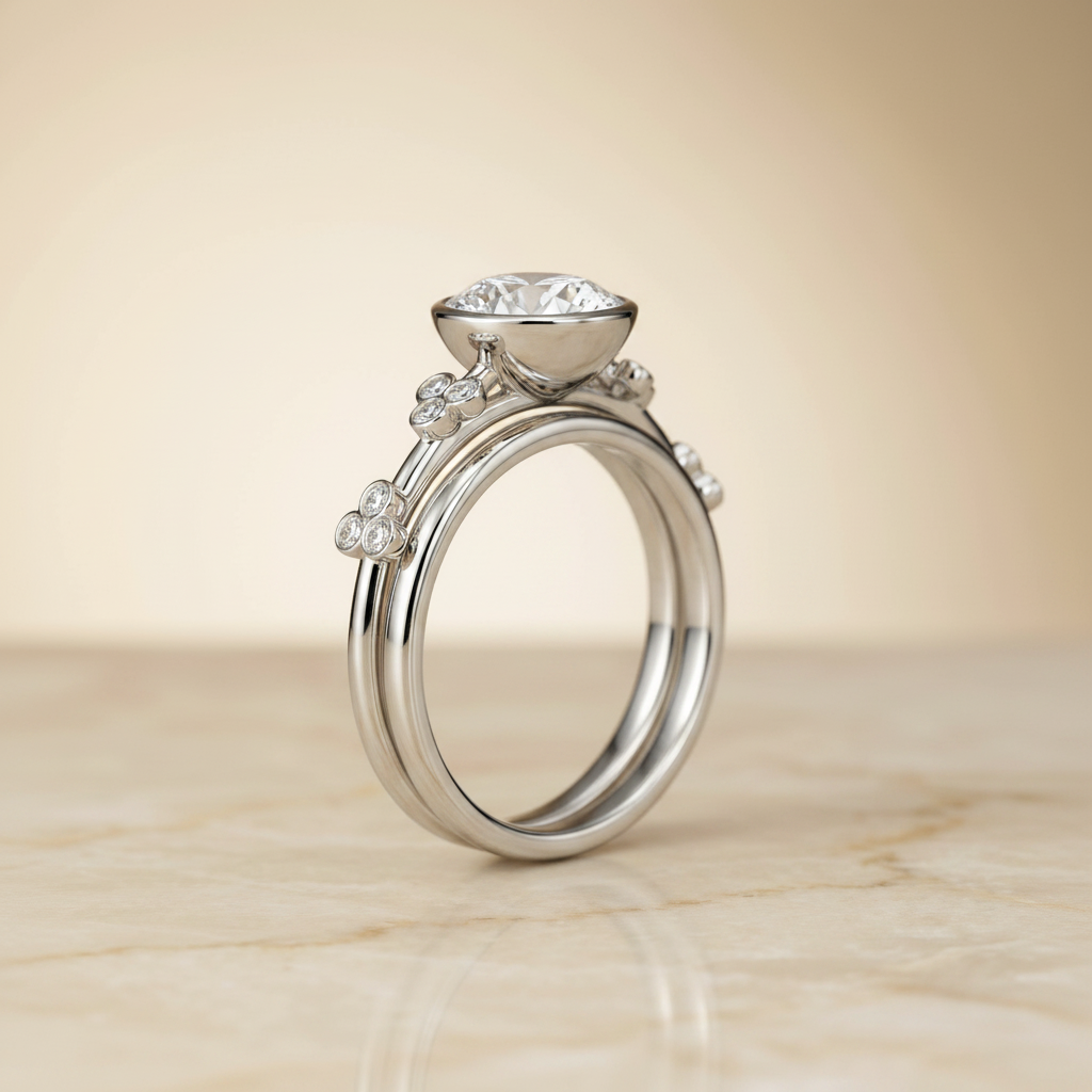 The Miley Matching Wedding Band, Round in 18K White Gold