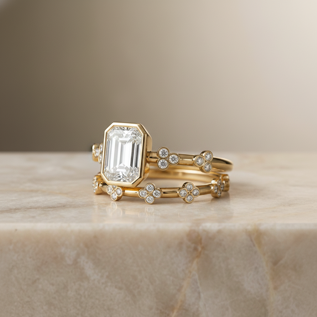The Miley Matching Wedding Band, Emerald in 18K Yellow Gold