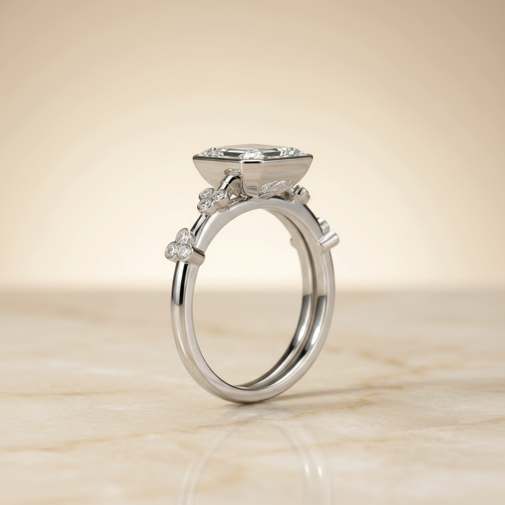 The Miley Matching Wedding Band, Emerald in Platinum