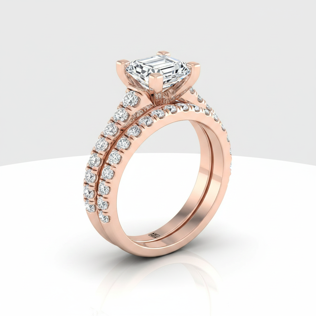 The Mimi Matching Wedding Band, Emerald in 14K Rose Gold