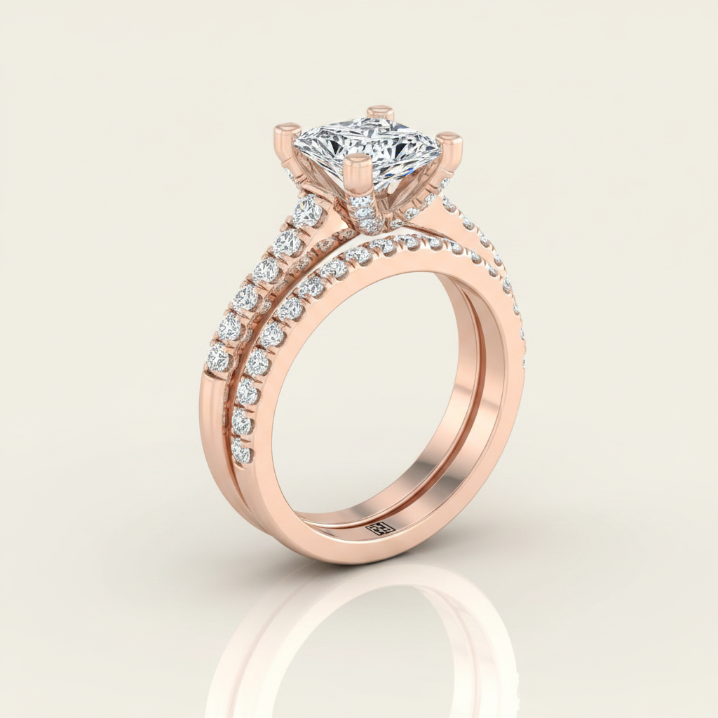 The Mimi Matching Wedding Band, Princess in 14K Rose Gold