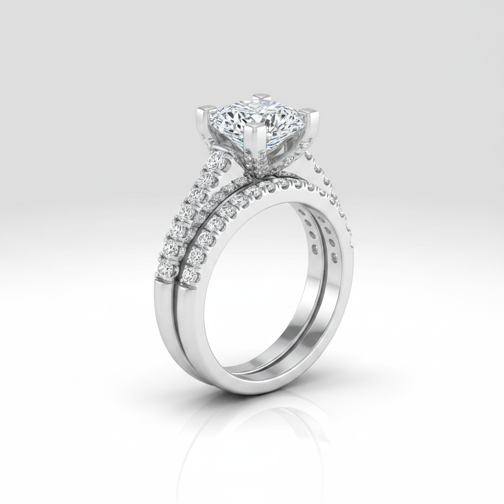 The Mimi Matching Wedding Band, Cushion in 18K White Gold