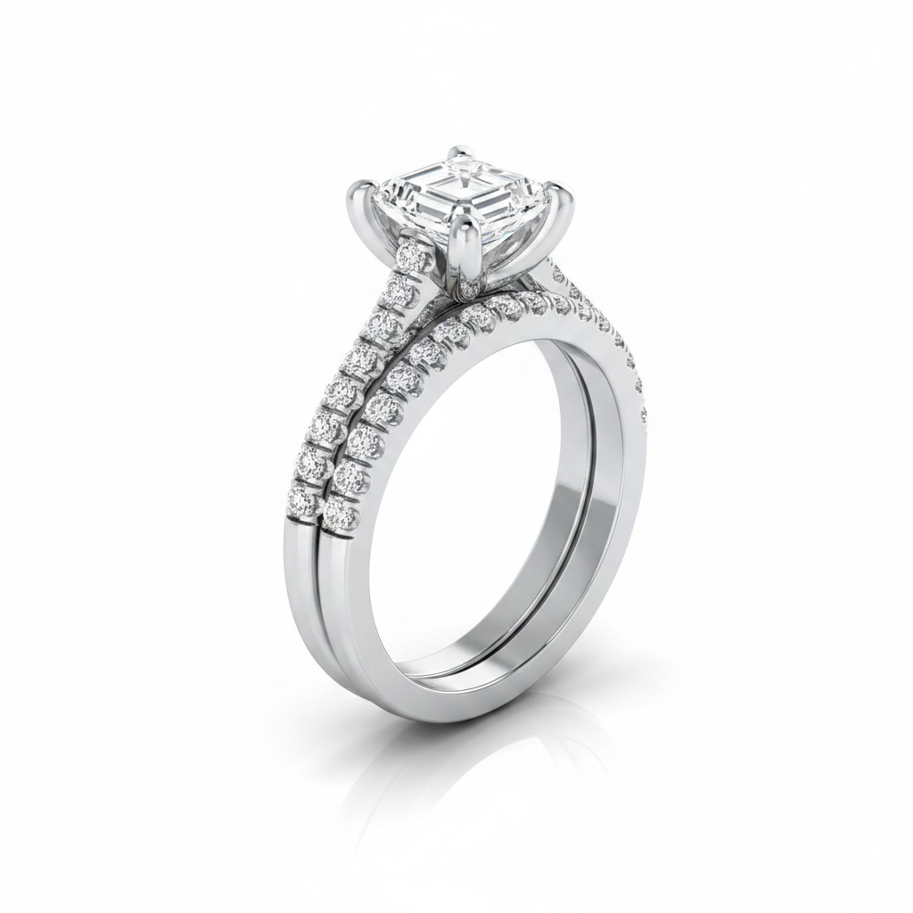 The Mimi Matching Wedding Band, Emerald in 18K White Gold