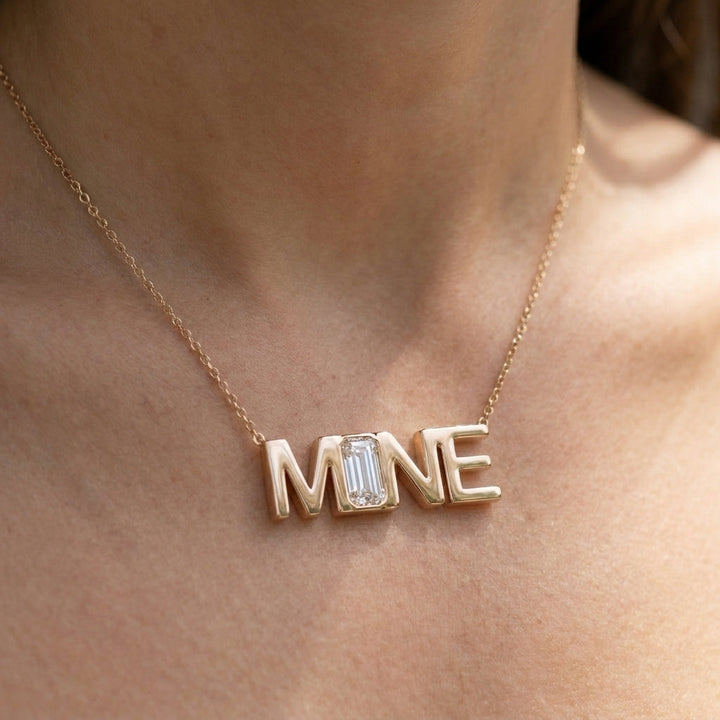 MINE lab-grown diamond necklace in 14K Rose Gold, worn on neck