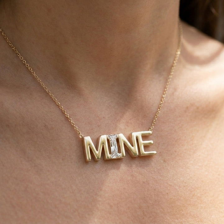 MINE lab-grown diamond necklace in 14K Yellow Gold, worn on neck