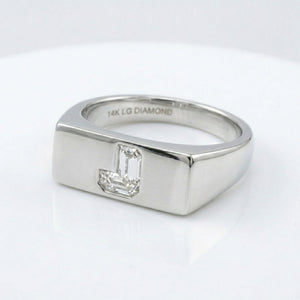 Women's Minimalist Bar lab-grown diamond letter signet ring in Platinum, letter J, product photography