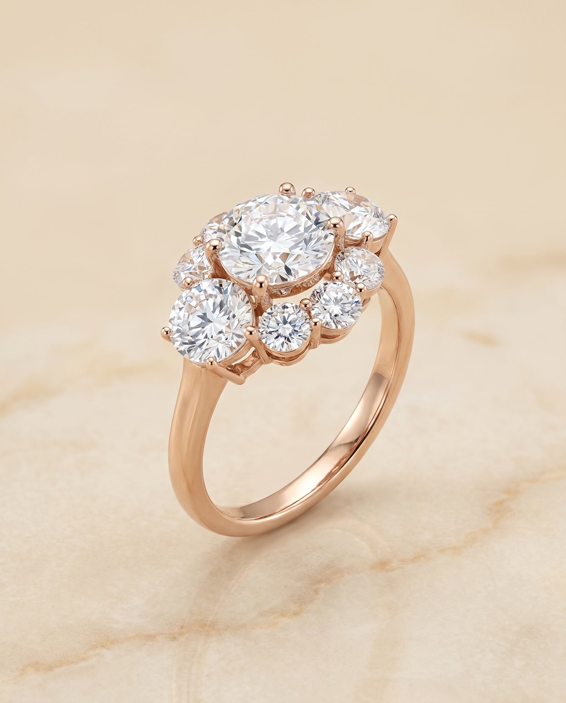 Pamina Select Cluster Halo Round Lab Diamond Engagement Ring in 14K Rose Gold, alternate angle | RockHer